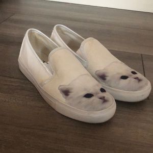 “Van” style slip on shoes with cat print